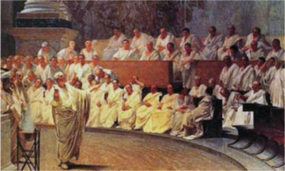 Detail of Maccari's fresco: Cicero attacks Catiline